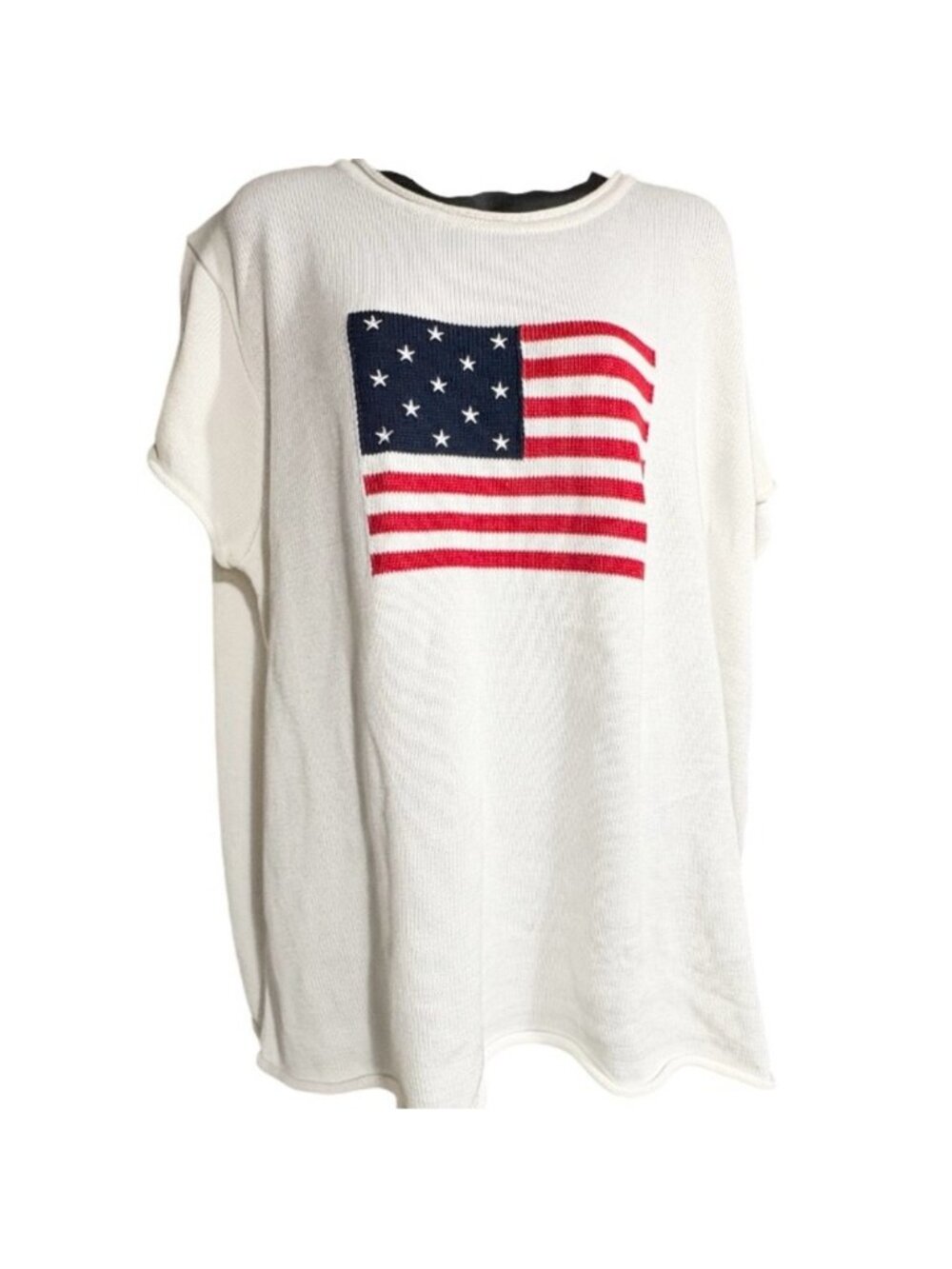 Short-sleeved American flag white sweater 1x women’s patriot